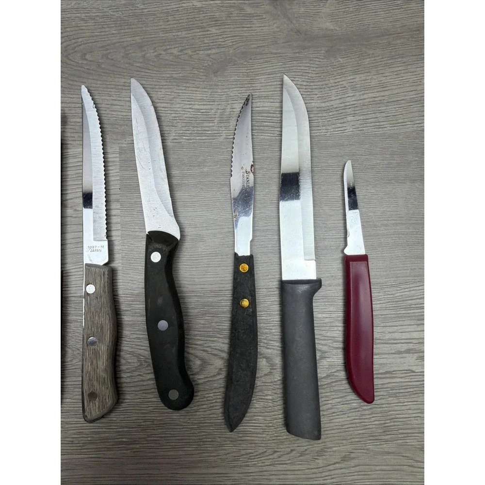 Assorted Kitchen Knife Set Lot Of 12. Farberware, Japan, Members Mark, Stanley